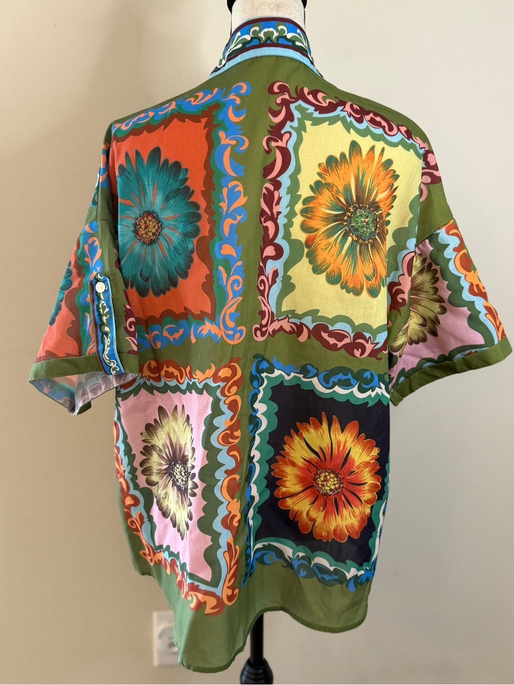 Beulahstyle boho chic tropical floral top button up short sleeve LG - Picture 4 of 12